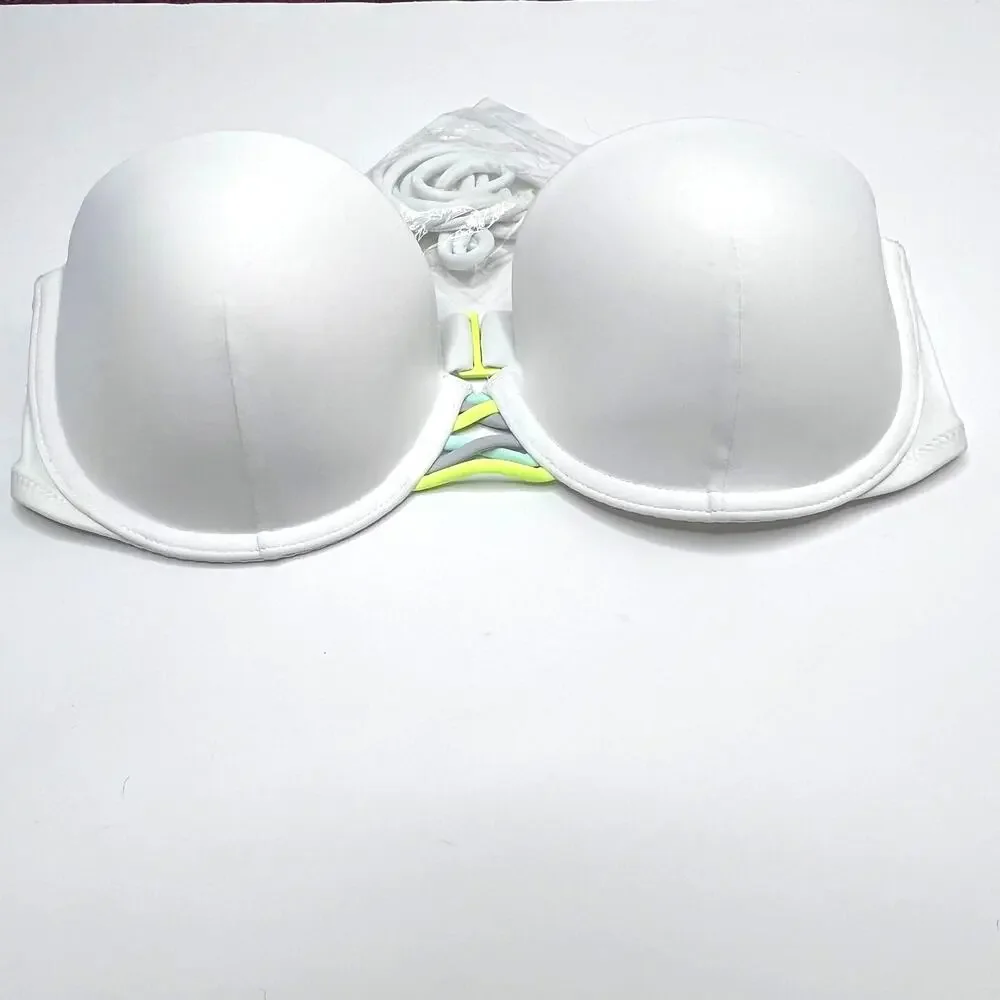 Victoria's Secret Swim Size 32D The Beach Bandeau Jeweled White Bikini Top